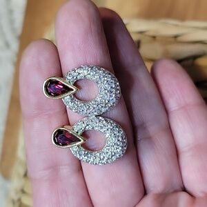 Vintage S.A.L Swarovski Crystal Teardrop Dangle Gold Earrings Marked 80s Sparkle